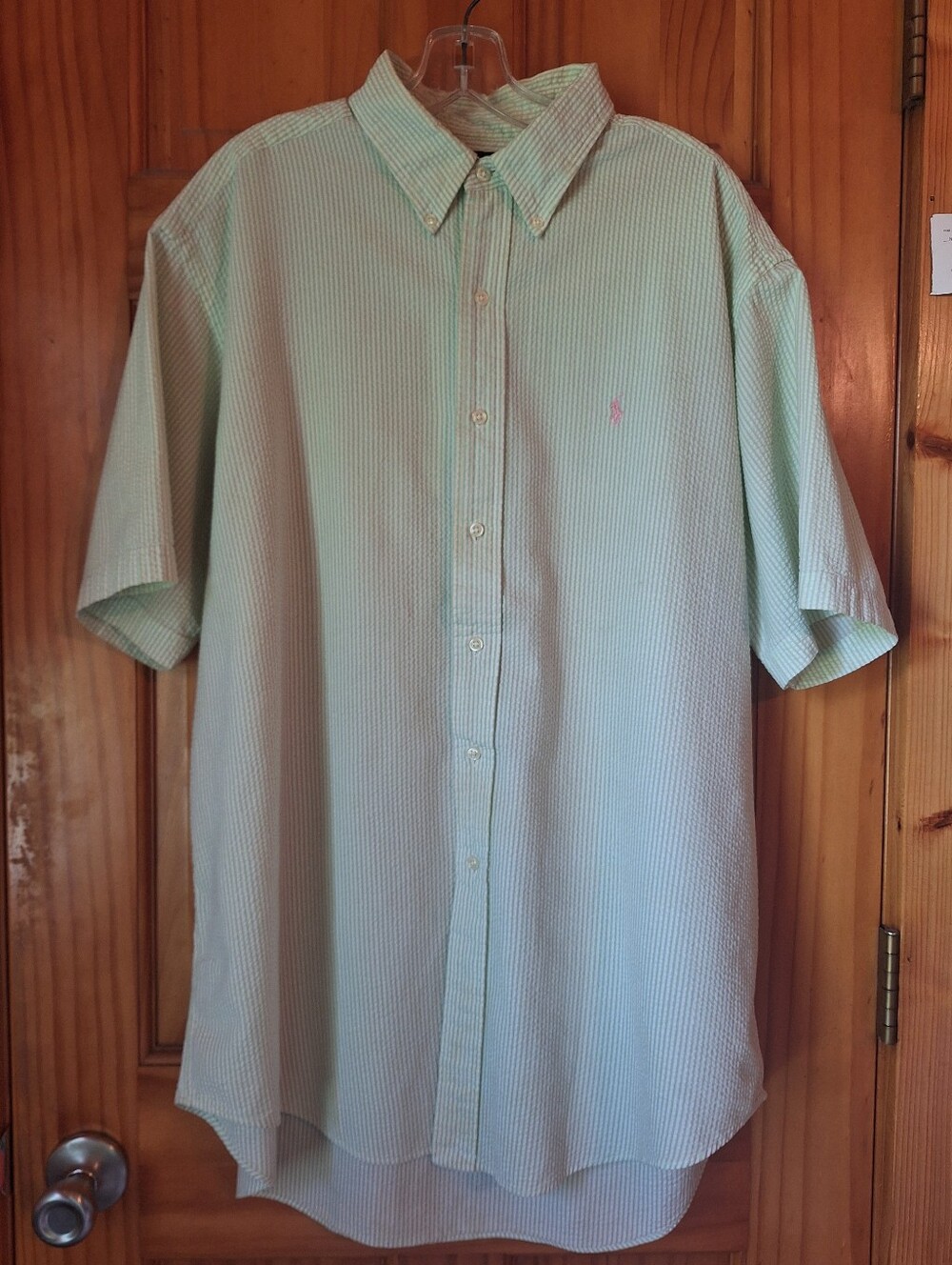 Ralph Lauren Light Green Striped Short-Sleeve Button-Down Shirt XL